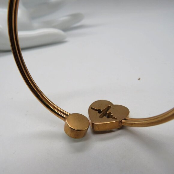 Heartbeat Bracelet Heart Gold Tone Clear Crystal Bangle Love Valentine - Picture 10 of 11